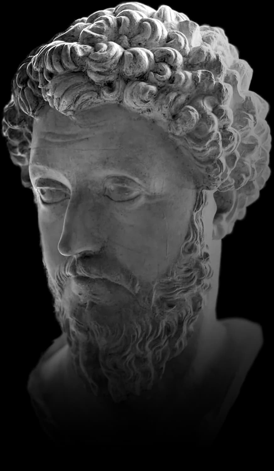 Busto clásico en blanco y negro con iluminación dramática